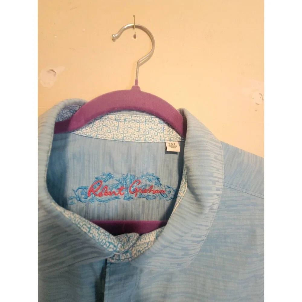 Robert Graham Short Sleeve Turquoise Blue Geometric Pattern Men's 2XL